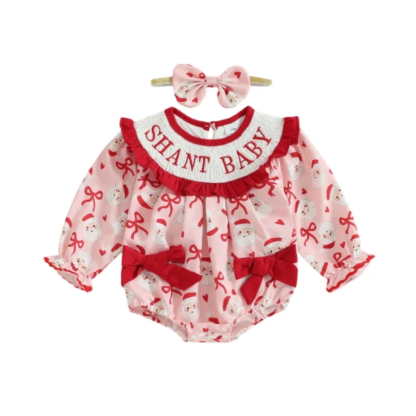 Christmas Bodysuit with Santa Print and Headband