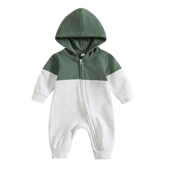 Hooded Long Sleeve Zipper Romper for Infants