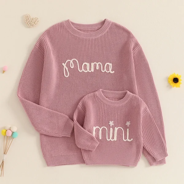 Matching Family Sweaters with Letter Embroidery