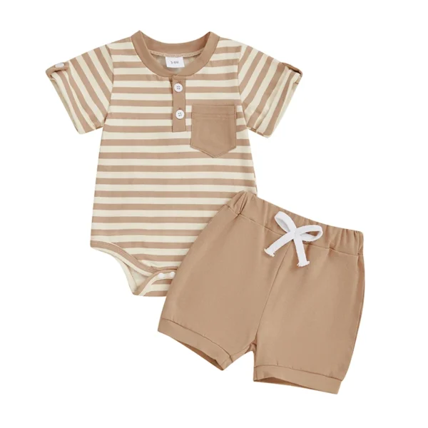 Striped Short Sleeve Romper and Shorts Set for Infants
