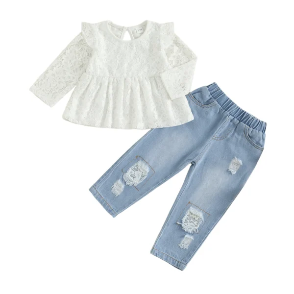 Lace Top and Denim Pants Outfit for Kids