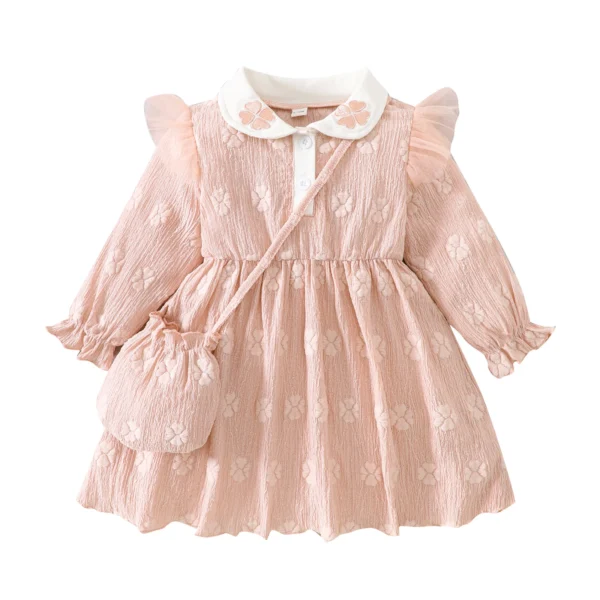 Fall A-line Dress with Doll Collar and Shoulder Bag