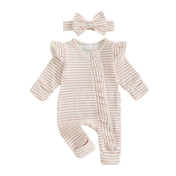 Striped Long Sleeve Jumpsuit with Headband Set