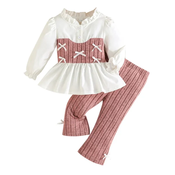 Fall Outfit Set with Bow Top and Knit Pants