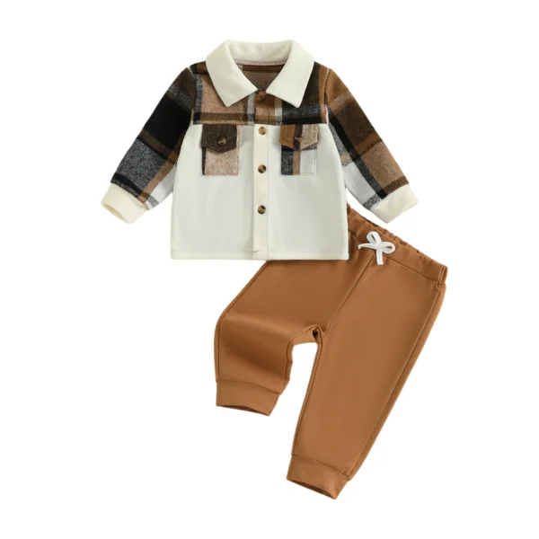 Plaid Long Sleeve Shirt and Elastic Pants Set