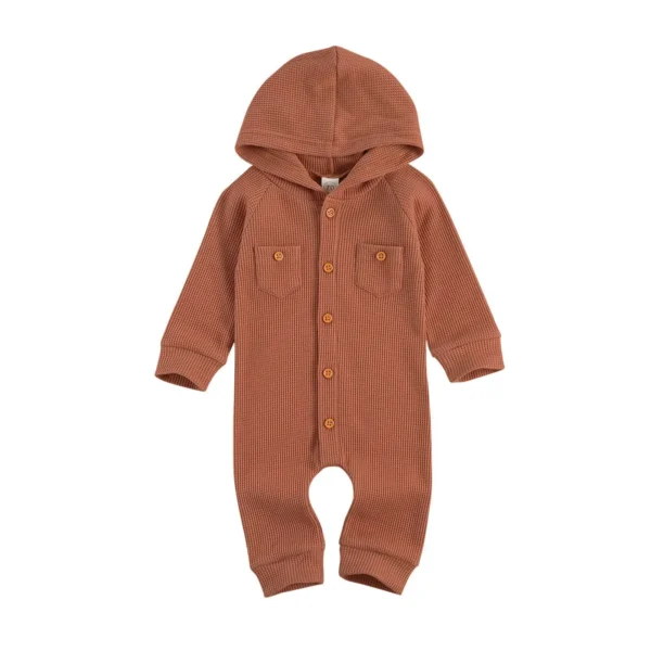 Hooded Long Sleeve Baby Bodysuit with Pockets
