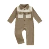 Contrast Color Long Sleeve Baby Romper with Pockets