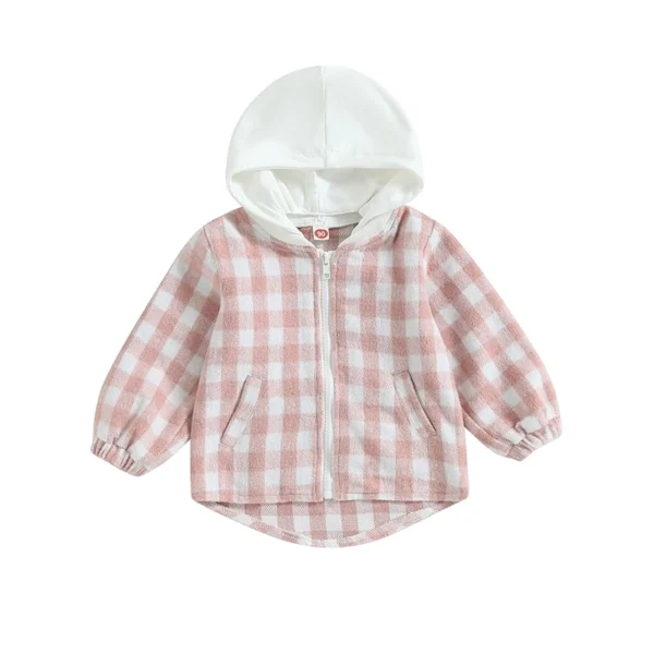 Plaid Zip-Up Hooded Jacket for Kids