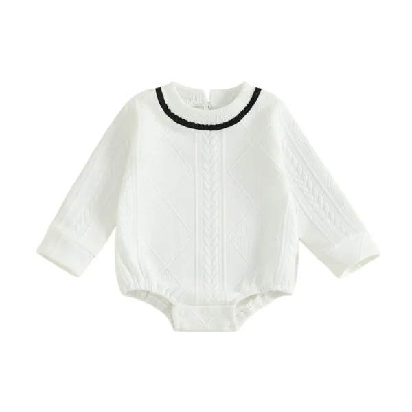 Contrast Color Knit Romper with Long Sleeves