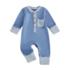 Striped Long Sleeve Patchwork Jumpsuit for Newborns