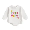 Rainbow Letter Embroidery Long Sleeve Bodysuit