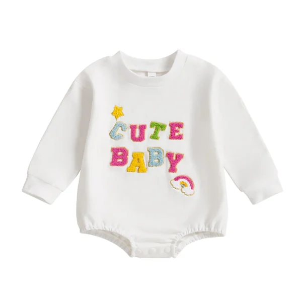 Rainbow Letter Embroidery Long Sleeve Bodysuit