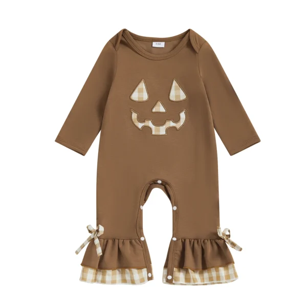 Plaid Pumpkin Pattern Long Sleeve Baby Romper