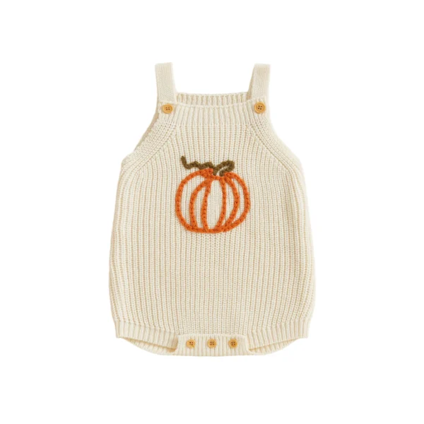 Halloween Pumpkin Embroidery Knit Jumpsuit for Babies