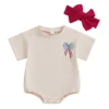 Independence Day Bow Print Romper with Headband