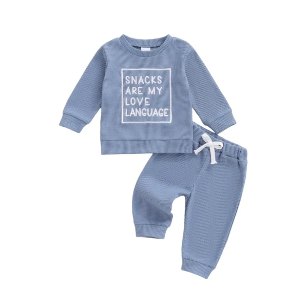 Waffled Long Sleeve Pullover with Solid Pants Set