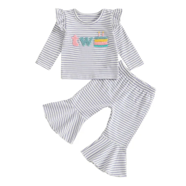 Birthday Outfit with Cake Embroidery and Flare Pants