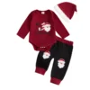 Christmas Santa Embroidery Romper Pants and Hat Set