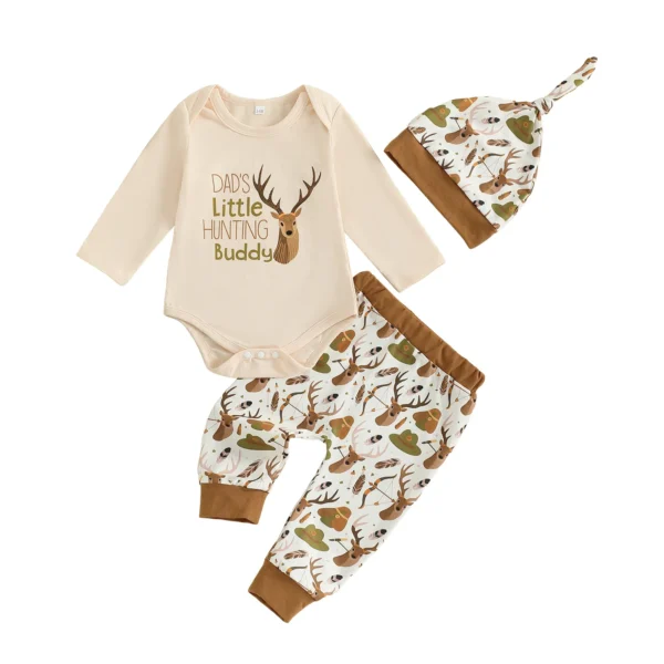 Fall Outfit Deer Print Romper Set with Cap