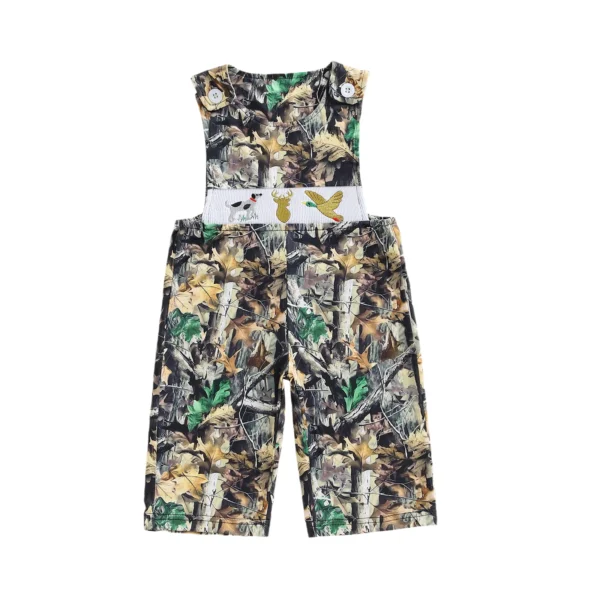 Camouflage Romper with Duck and Dog Embroidery