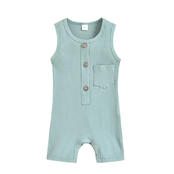 Solid Color Baby Jumpsuit with Round Neck and Short Pants