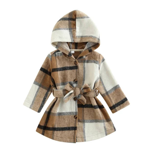 Plaid Flannel Jacket with Hood and Belt
