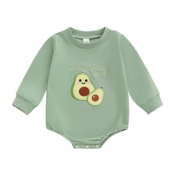 Long Sleeve Embroidered Avocado Baby Bodysuit