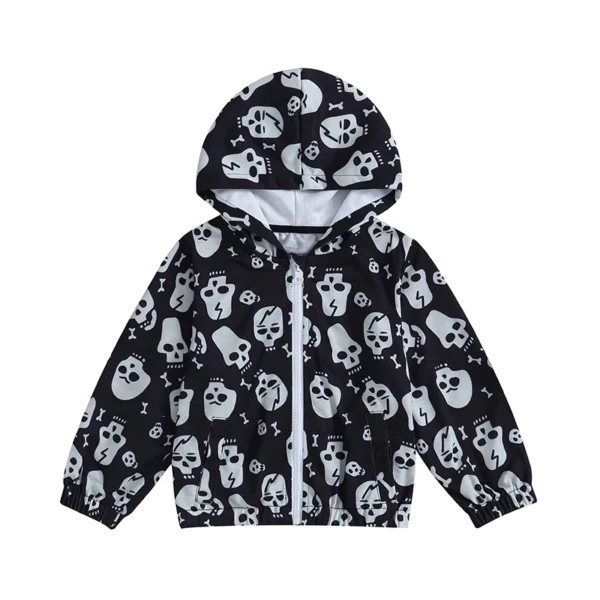 Skull Print Hooded Coat for Halloween