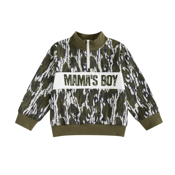 Camouflage Half Zip Sweatshirt with Embroidered Letters