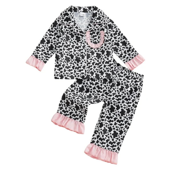 Saa8ecdb5283f4df0a931774f715b7007l.webp Cow Dot Pajama Set with Ruffle Trim and Elastic Waist Pants
