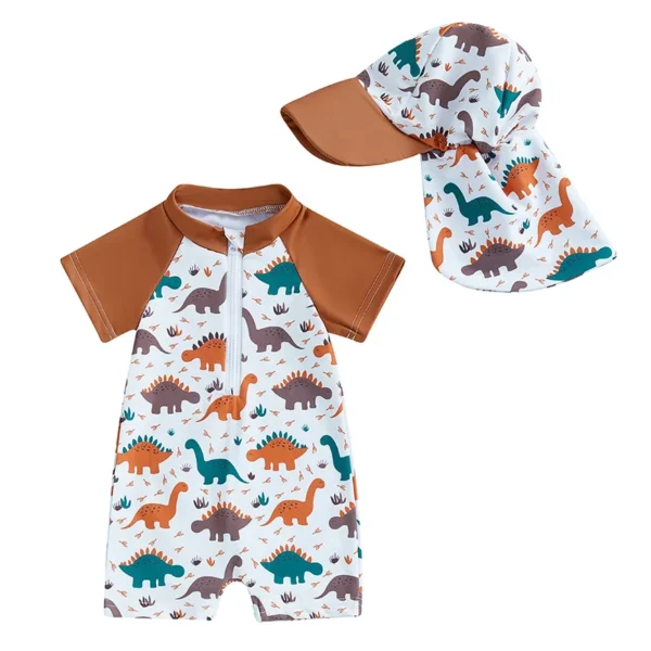 Sab70956a9b654a17a6fd3a632c052f27y-1.webp Dinosaur Print Rash Guard Swimsuit with Swim Cap