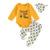 Fall Bee Romper Set with Pants and Hat