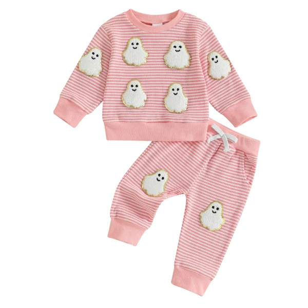 Halloween Ghost Pumpkin Striped Sweatshirt and Pants Set