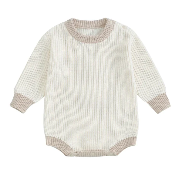 Knit Sweater Romper with Contrast Colors for Toddlers