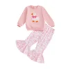 Embroidered Sweatshirt and Goose Print Pants Set