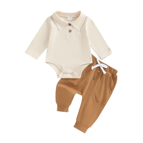 Solid Color Long Sleeve Romper and Bow Pants Set