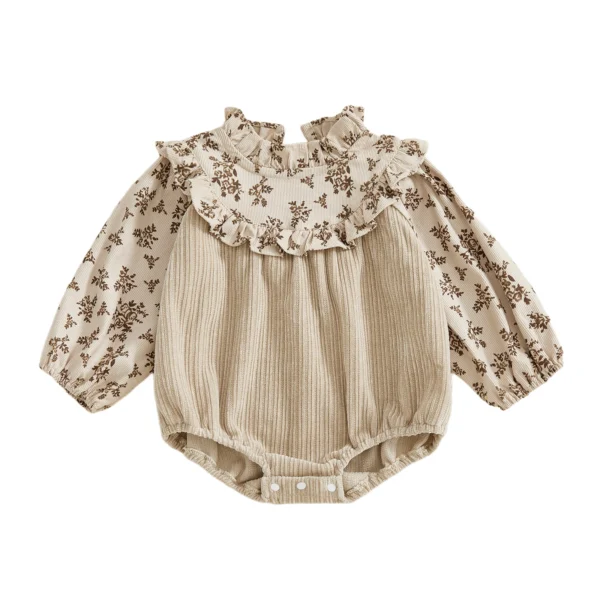 Floral Print Long Sleeve Ruffled Jumpsuit