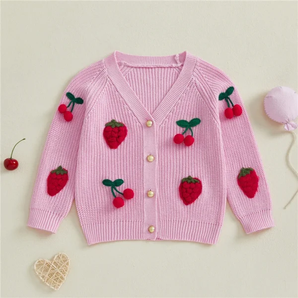 Cherry Embroidered V Neck Sweater Cardigan