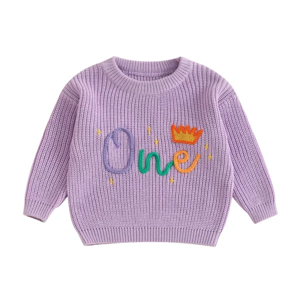 Embroidered Crown Sweater with Letter Design for Infants