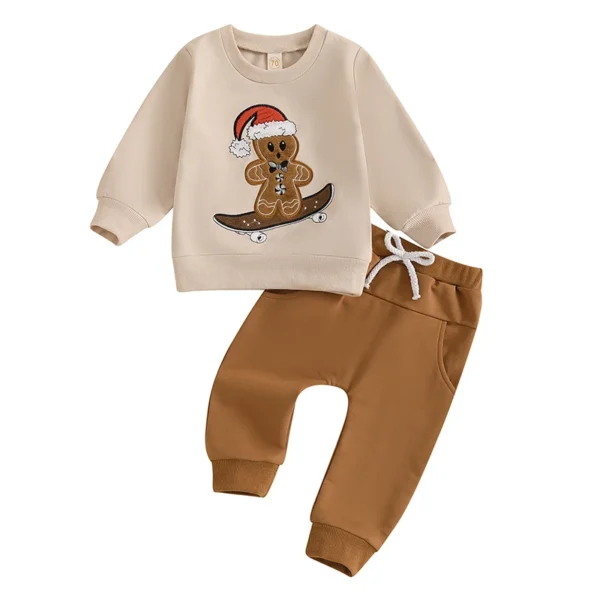 Christmas Sweatshirt and Sweatpants Set with Cartoon Embroidery