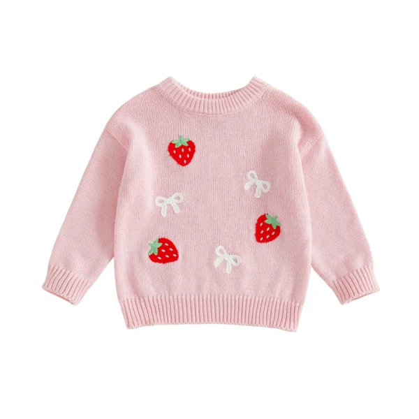 Strawberry Bow Embroidered Knit Sweater