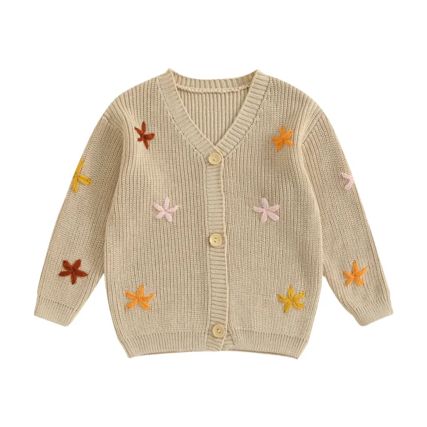 Floral Knit Cardigan with V-Neck and Long Sleeves