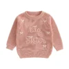 Knitted Sweater with Bow and Embroidery for Girls