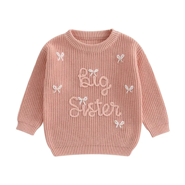 Knitted Sweater with Bow and Embroidery for Girls