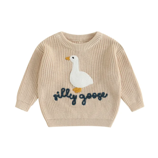 Animal Embroidered Goose Sweater Pullover