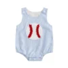 Baseball Embroidery Stripe Sleeveless Romper