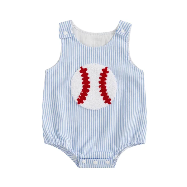 Baseball Embroidery Stripe Sleeveless Romper