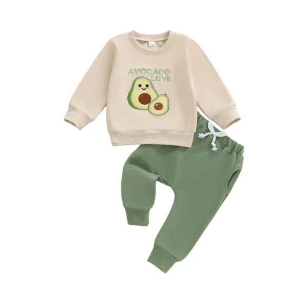 Avocado Embroidered Long Sleeve Pullover with Solid Pants Set