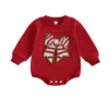 Christmas Bow Embroidery Long Sleeve Baby Romper