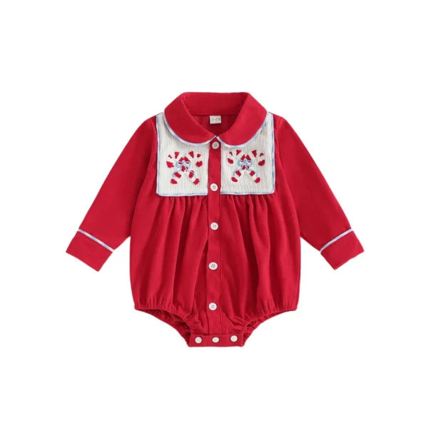 Christmas Santa Romper with Candy Cane Embroidery